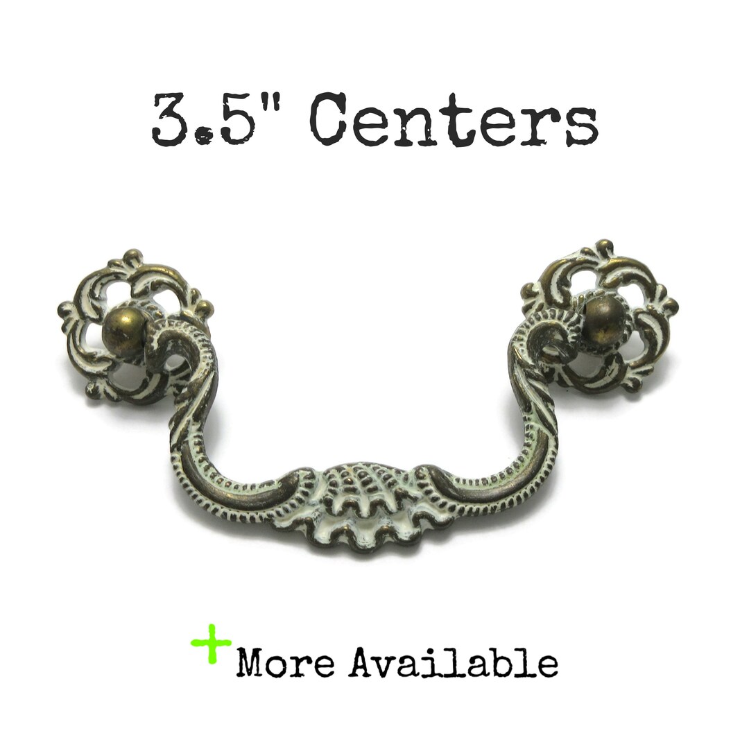 Vintage Drawer Pull 3.5 Centers Antique Ornate Bail Handle White Brass