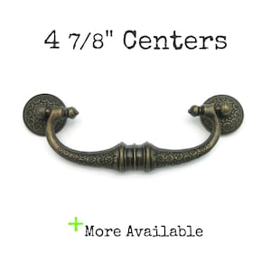 Vintage Drawer Pull 4 7/8" centers Etched Dark Brass Tone Bail handle