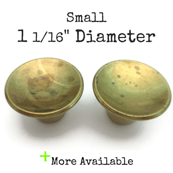 Pair of Small Vintage Concave Drawer knobs 1 1/16" Diameter Brass Plated Pull NOS CLEARANCE