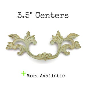 Vintage French Provincial Drawer Pull 3.5" centers Outer Top Leaf Cream Brass Tone Handle