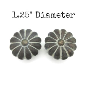 Pair of Vintage Drawer Knobs - Ornate Cream Brass Tone Floral Door Handles 1.25" Diameter