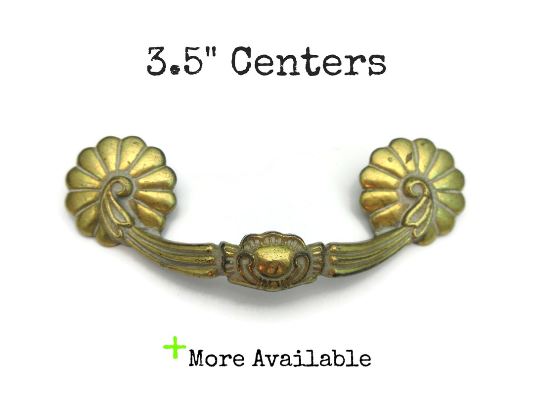 Vintage Drawer Pull 3.5 Centers Ornate Brass Offwhite Color Faux Bail