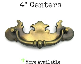 Vintage Chippendale Drawer Pull: Brass Tone Finish, 4" Centers