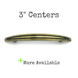 Vintage Drawer Pull 3" centers MCM Sleek Brass Black Colored Atomic Handle