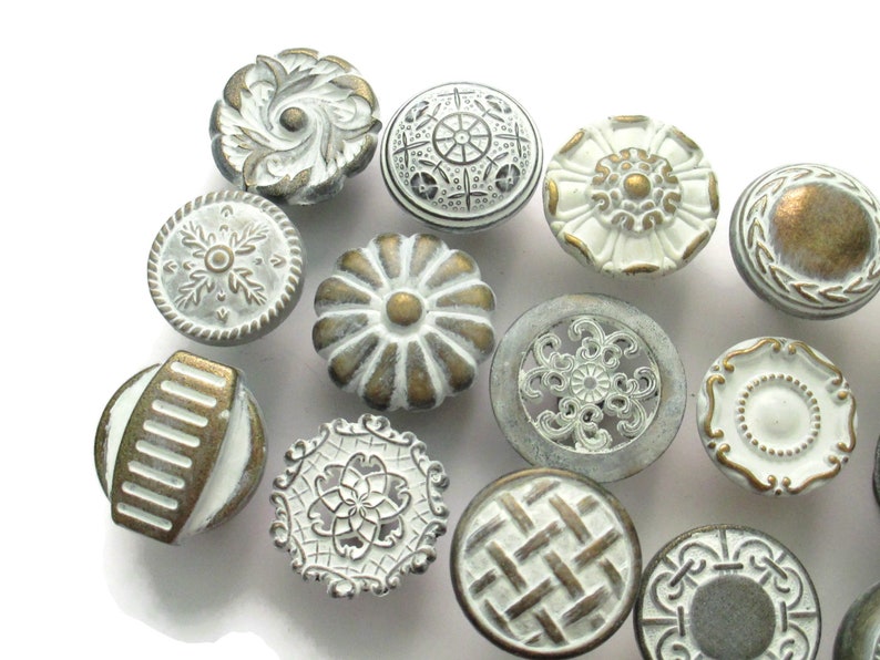 All different Distressed White Eclectic Collection CLEARANCE 15 vintage drawer knobs