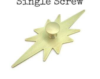 Solid Brass Starburst Knob: Mid-Century Modern Cabinet Door Pull