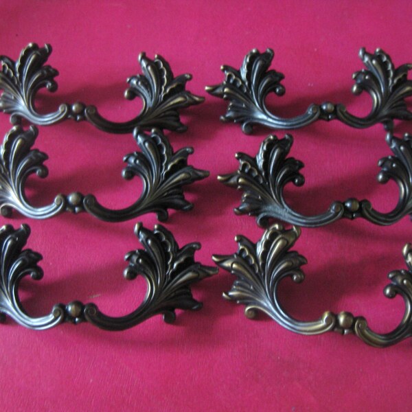 Lot of 6 vintage french provincial drawer handle pulls 3" centers