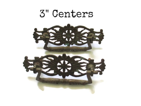 Pair Of Vintage Drawer Pulls 3 Centers 3 Inch Hole Etsy