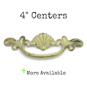 Vintage French Provincial Drawer Pull 4" centers Brass Gold Cream Shell Handle