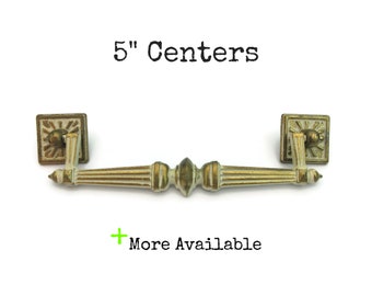 Vintage Drawer Pull - 5" centers - Bail Handle - Cream and Brass Color - Henry Link Bali