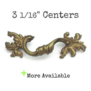 Vintage French Provincial Drawer Pull 3 1/16" centers Antique Brass Tone Furniture Handle NOS