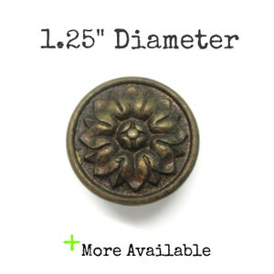 Vintage Brass Tone Floral Drawer Knob - 1 1/4" Diameter