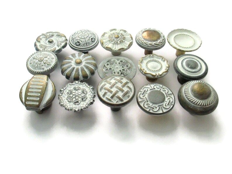 All different Distressed White Eclectic Collection CLEARANCE 15 vintage drawer knobs