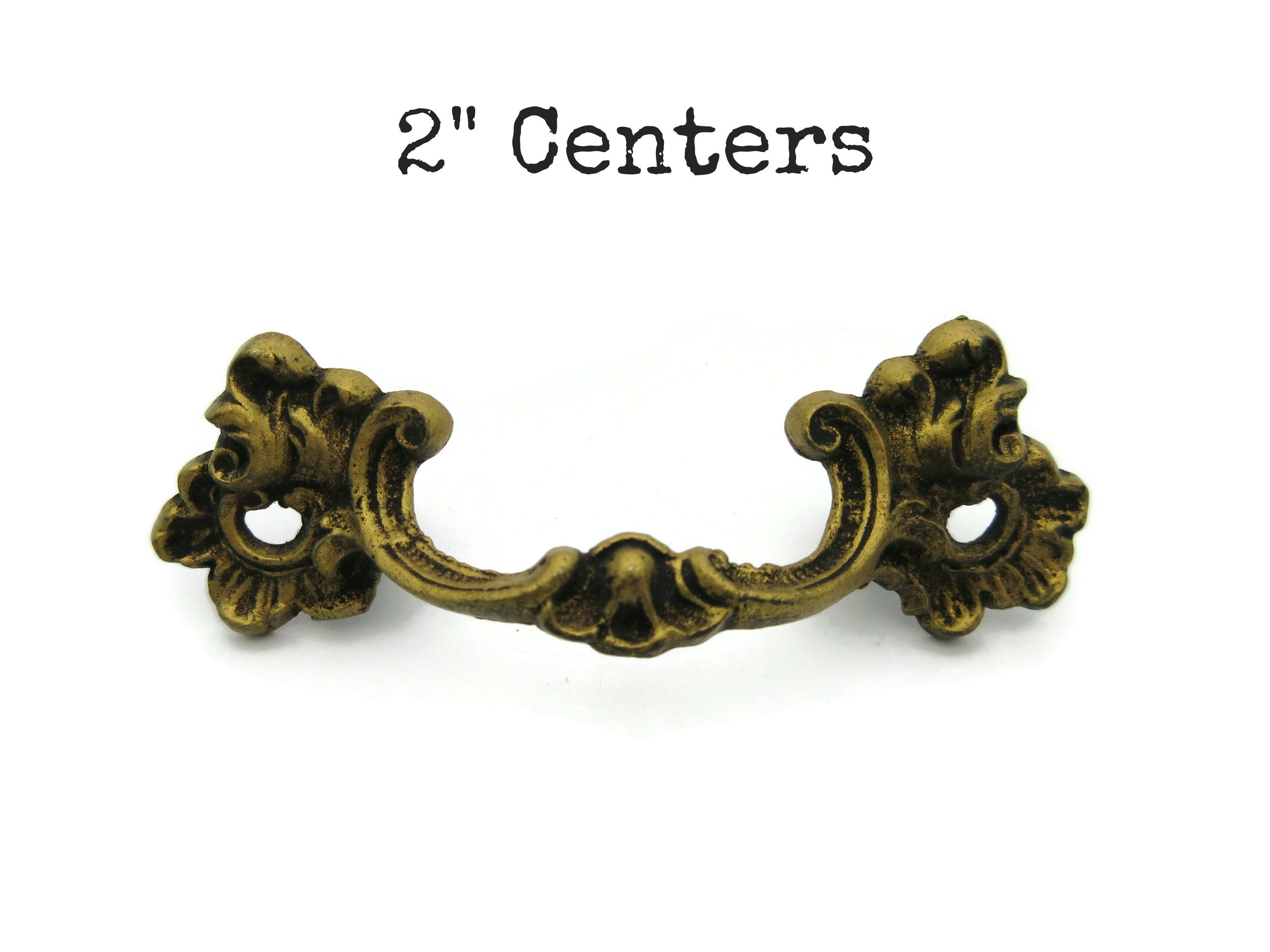 Vintage French Provincial Drawer Pull 2 Centers Solid Brass Ornate