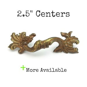 Vintage French Provincial Drawer Pull 2.5" centers Antique Brass Tone Furniture Handle NOS