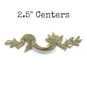 Vintage French Provincial Drawer Pull 2.5" centers Dark Brass & Tan Toned Large Directional Handle