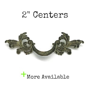 Vintage French Provincial Drawer Pull 2" centers dark cream brass tone handle