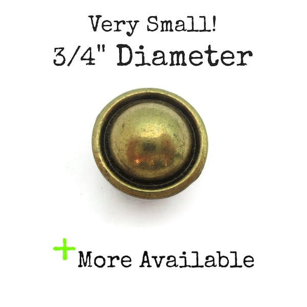 Small Vintage Drawer Knob 3/4" Brass Colored Round Piano or Cabinet Small Little Pull Handle