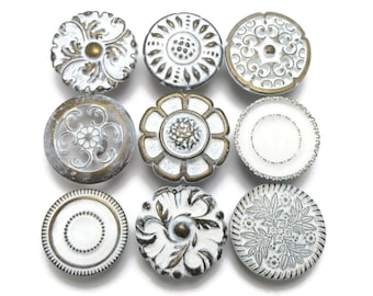 9 vintage drawer knob Shabby Distressed White pull Lot CLEARANCE