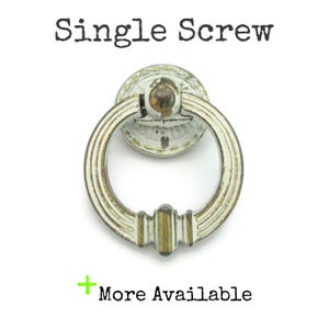 May include: A single screw ring pull with a circular handle and decorative backplate. The hardware is painted in a distressed white and gold finish. Text at the top reads "Single Screw" and at the bottom "More Available".