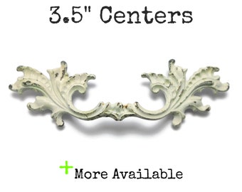 Vintage French Provincial Drawer Pull 3.5" centers Chippy Cream off White Handle