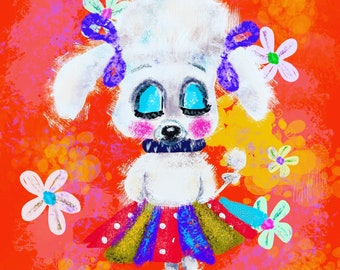 Cute Retro 60s Poodle- Art print