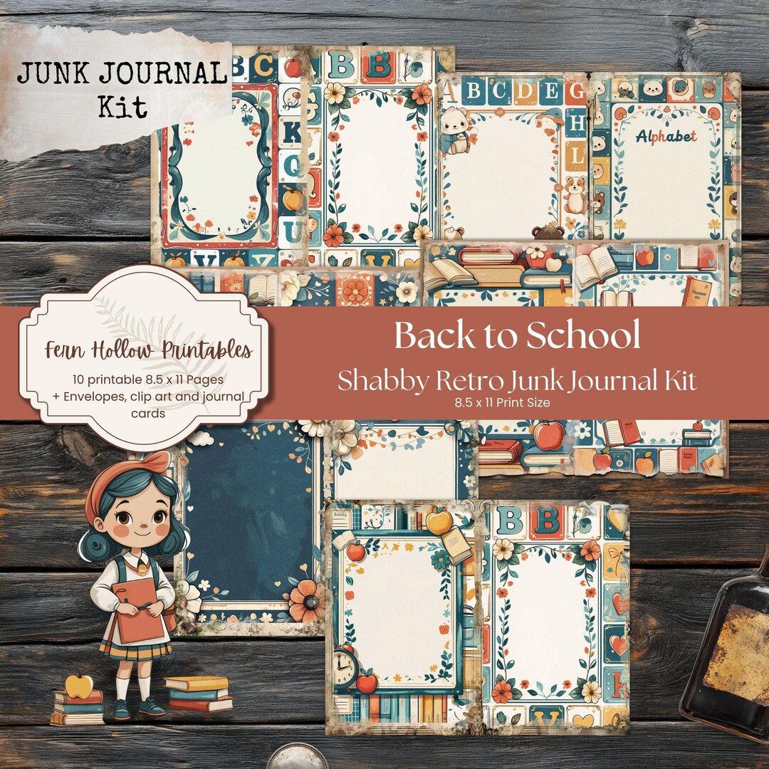 Retro School Junk Journal Kit: Vintage Ephemera, Clip Art (digital ...