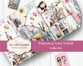 Whimsical Art Junk Journal Folio Kit – Cute Art Girls Folio Printable with Crafty Trifold Folio, Art-Themed Ephemera & How-to Instructions