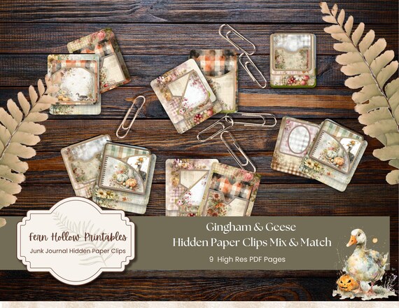 Shabby Chic Gingham and Geese Autumn Halloween Hidden Paperclip Kit
