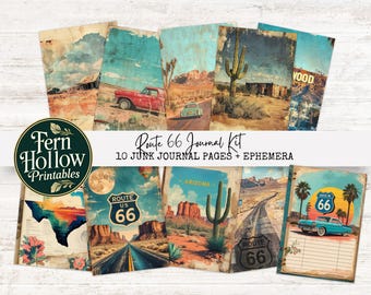 Kit diario vintage della Route 66 / Oggetti di viaggio trasandati, viaggio su strada per vacanze retrò