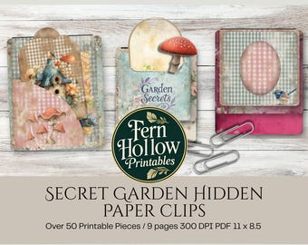 Secret Garden Shabby Chic Hidden Paper Clip Kit  | Vintage Birdhouses and Garden Themed Ephemera for Junk Journals