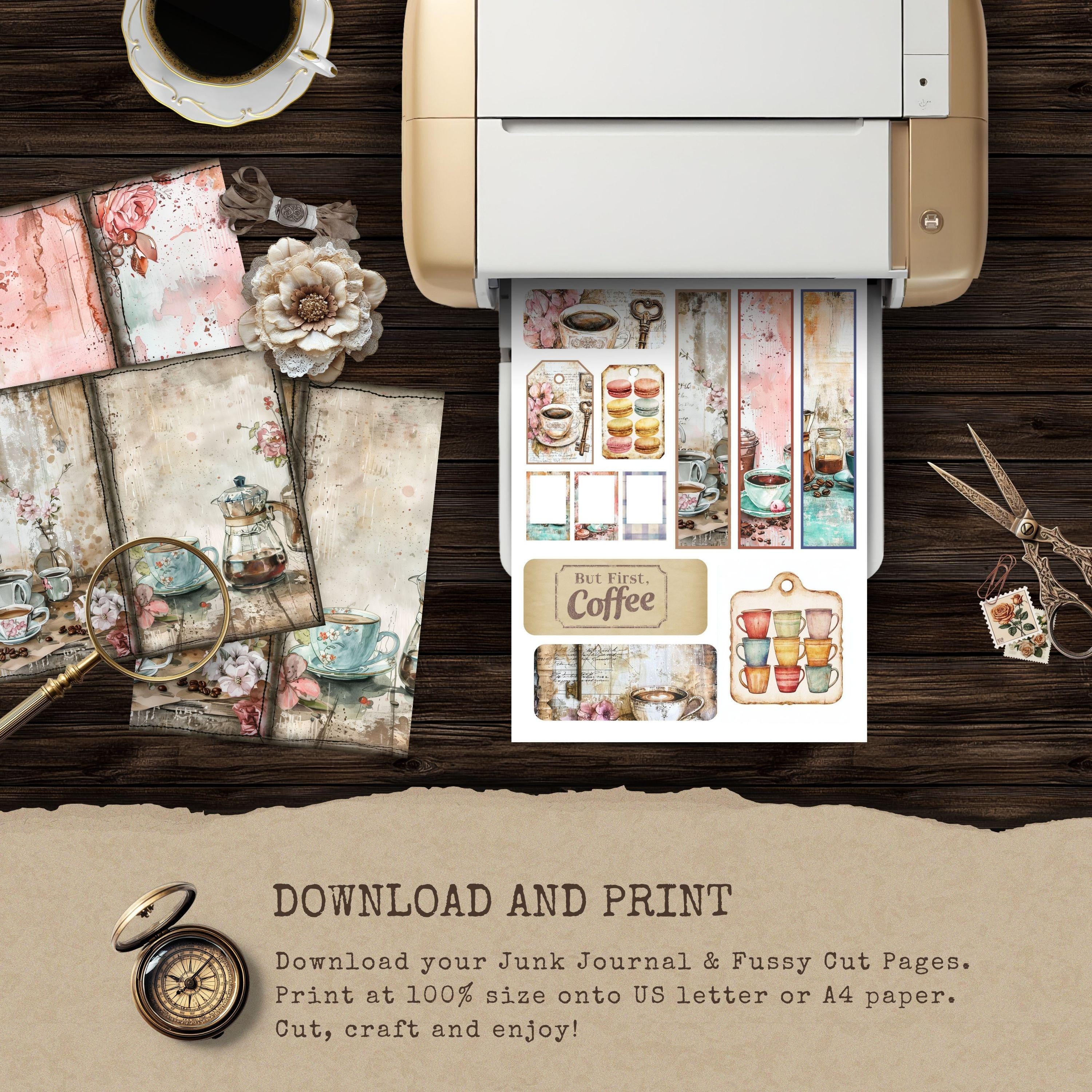 Coffee Lovers Junk Journal Kit | Shabby Chic Printable Papers, Tags ...