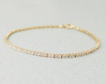 14k Gold delicate tennis Bracelet. sparkly gold zircon bracelet. dainty real Gold bracelet, gentle gold bracelet, 14k gold boho bracelet