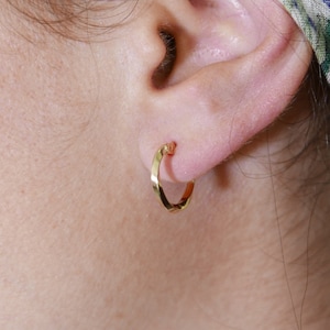 Small real 14k yellow gold hoops earrings. Dainty 14kt yellow gold hoop earrings. huggies earrings. 14kt texture elegant earring
