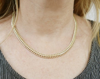 14k wide real Gold link chain necklace. 14k gold chain. wide Gold necklace ,boho solid gold chain, gift for her. Wide Wavy  chain