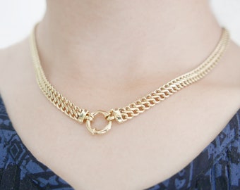 Real 14k wide Gold link necklace. 14k gold chain. wide Gold necklace ,boho solid gold chain, gift for her. Wide Wavy  chain