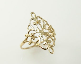 Spitze Ring. 14KGoldblumen Ring. Filigraner Ring. Filigraner Goldring. Zierlicher Goldring. Runder Ring. Geschenk für sie.