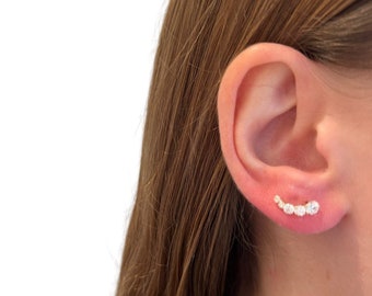 Pendientes escaladores de orejas de oro macizo de 14kt - escaladores de orejas medianos - escaladores de orejas de oro - orugas de orejas - pendientes de barra - pendientes de barra de oro