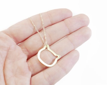 14k Gold cat necklace, Cat Necklace, real solid gold kitty necklace. Cat Jewelry, Initial Cat Necklace, Cat Lover Jewelry, Kitty necklace