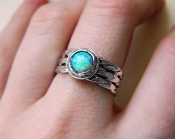 Opal silver ring. Exquisite braided  . silver jewelry . opal  jewelry.  silver ring . gift for her, unique jewelry