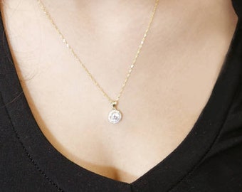 Collar solitario de oro de 14k, collar de princesa de oro, collar de oro, colgante de oro, collar de zircón de cristal claro, regalo de dama de honor,