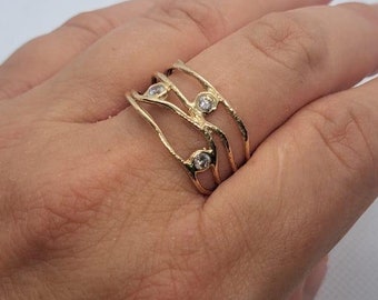 14k yellow gold diamonds ring. gift for her, diamond jewelry, romantic gift, birthday gift,real gold ring. 14kt solid 14 gold ring diamonds