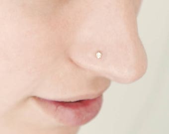 Nose stud . solid 14k gold stud. nose ring. Gold nose stud. Gold nose hoop.  zircon nose stud. gold nose ring