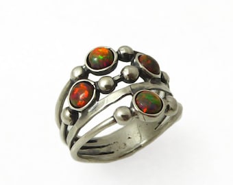 Silver red opal ring. sterling silver ring. Red stones silver ring. Opal ring. Opal silver ring. Wide opal ring. Wide ring. opal jewelry