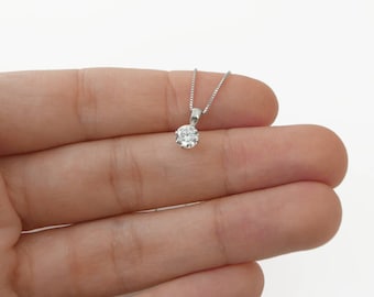 Tiny 14k gold necklace. white gold pendant. Gold necklace, gold jewelry,  crystal necklace, solid gold necklace. zircon pendant