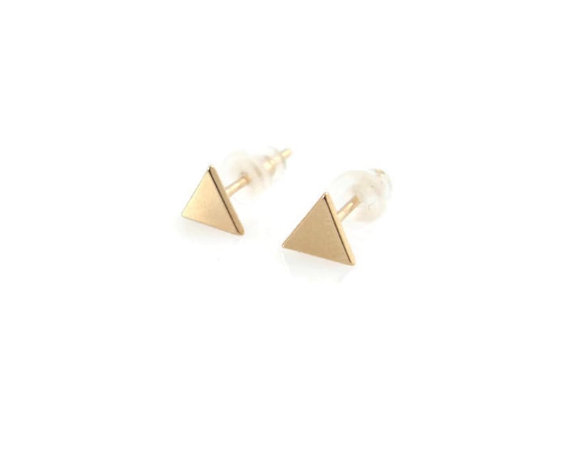 14K gold stud earrings. gold triangle earrings. gold earrings. pyramid studs. 5.3mm gold earrings. gift for her. 14k earrings image 1