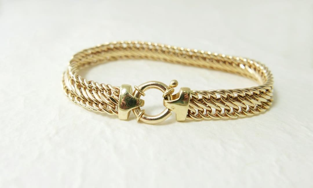Real 14k Wide Gold Bracelet. Sparkly Gold Bracelet . Real Gold Bracelet