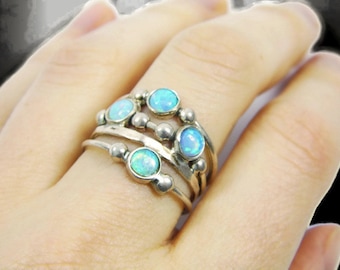 Silber Opal Ring. Kugeln Sterling Silber Ring, Kugeln Sterling Silber Ring. Opal Ring. Opal Silberring. Breiter Opal Ring. Breiter Ring. Opal Schmuck.