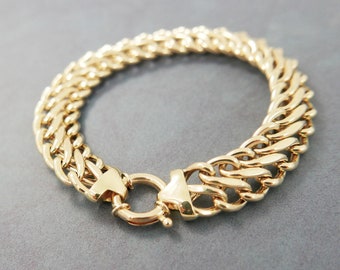 Real 14k link Bracelet .wide Gold Bracelet. sparkly gold bracelet . chain bracelet, gold jewelry ,boho solid gold bracelet, gift for her.