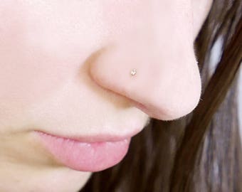 Nose stud . solid 14k gold stud. nose ring. Gold nose stud. Gold nose ring. zircon nose stud. gold nose ring